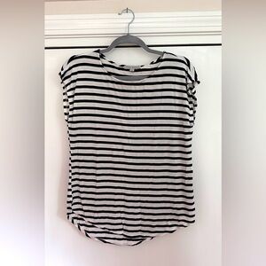 Green Envelope Sleeveless Cowl Neck Shirt, White and Navy Striped, Size Small